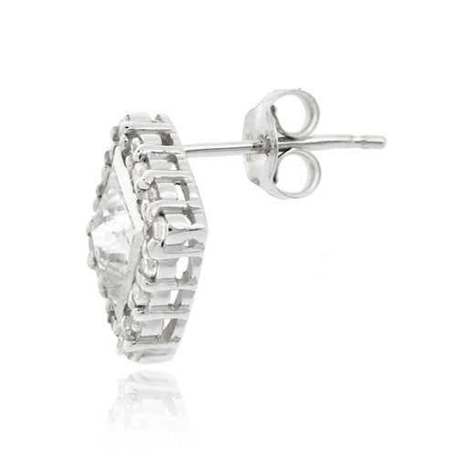 Sterling Silver CZ Princess Cut Stud Earrings-2