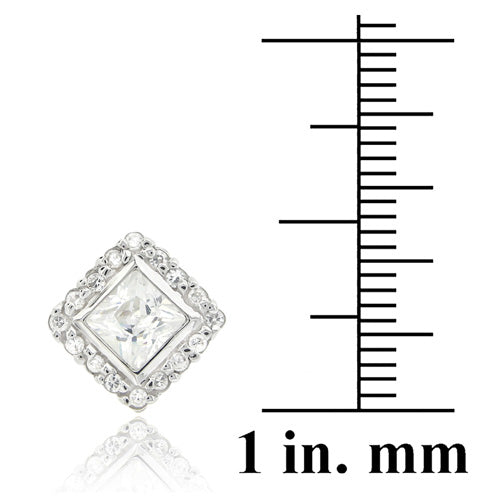 Sterling Silver CZ Princess Cut Stud Earrings-3