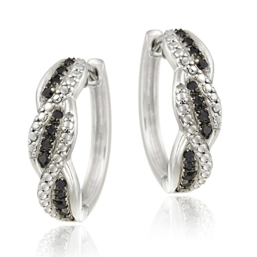 Sterling Silver 1/4 ct. tdw Black Diamond Twisted Hoop Earrings