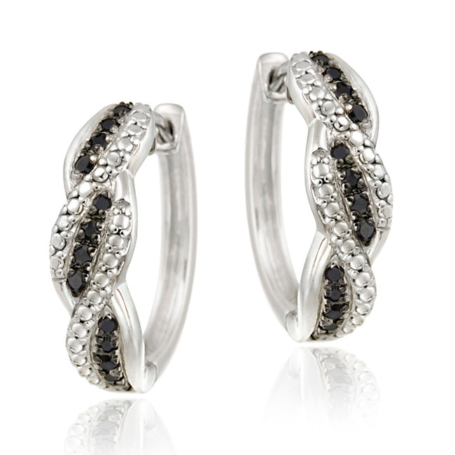 Sterling Silver 1/4 ct. tdw Black Diamond Twisted Hoop Earrings-2