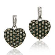 Sterling Silver .72ct tdw Champagne & White Diamond Heart Dangle Earrings