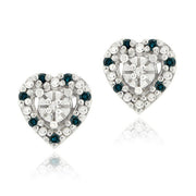 Sterling Silver 1/8 ct tdw Blue Diamond Heart Stud Earrings
