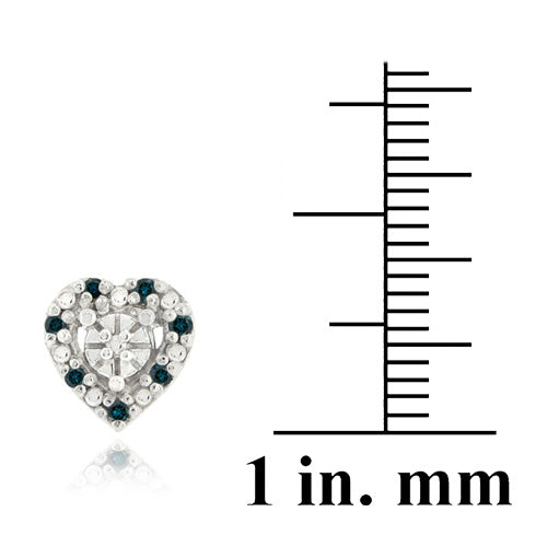 Sterling Silver 1/8 ct tdw Blue Diamond Heart Stud Earrings-3