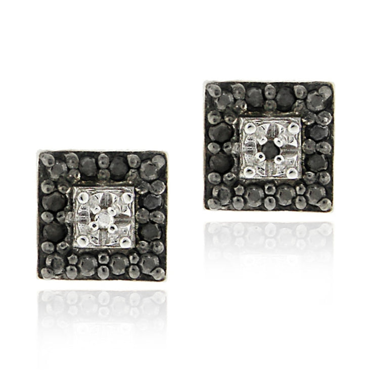 Sterling Silver .13ct. tdw Black Diamond Square Stud Earrings