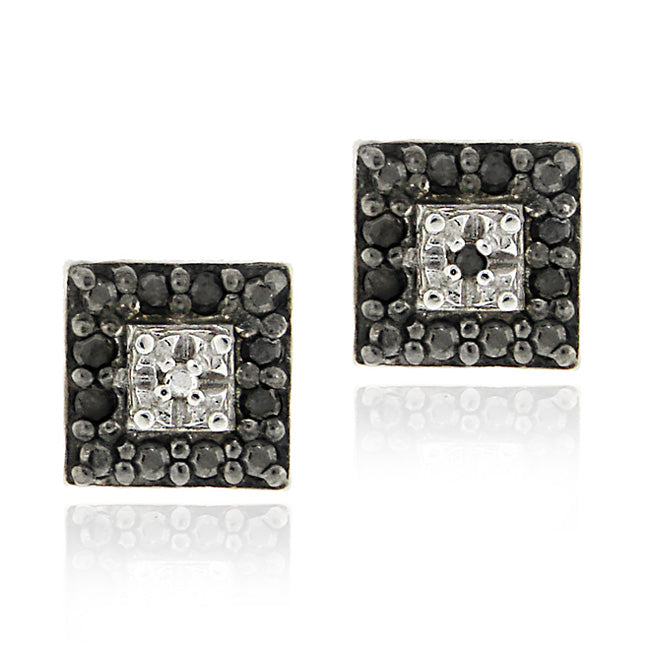 Sterling Silver .13ct. tdw Black Diamond Square Stud Earrings-2