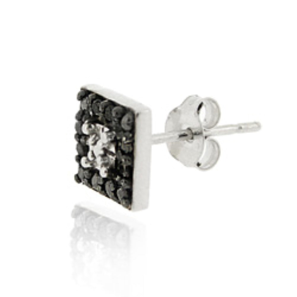 Sterling Silver .13ct. tdw Black Diamond Square Stud Earrings-3