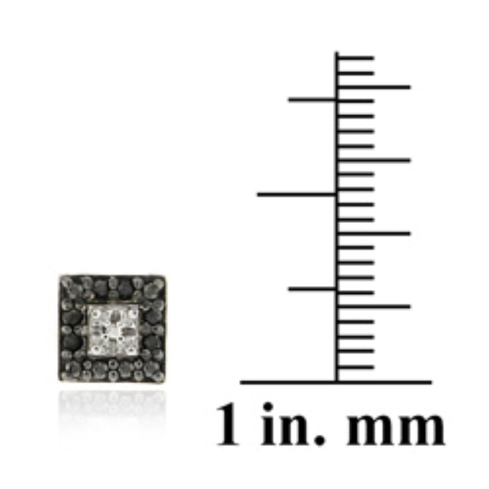 Sterling Silver .13ct. tdw Black Diamond Square Stud Earrings-4