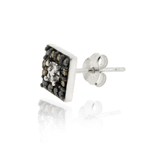 Sterling Silver .13ct. tdw Champagne Diamond Square Stud Earrings-2