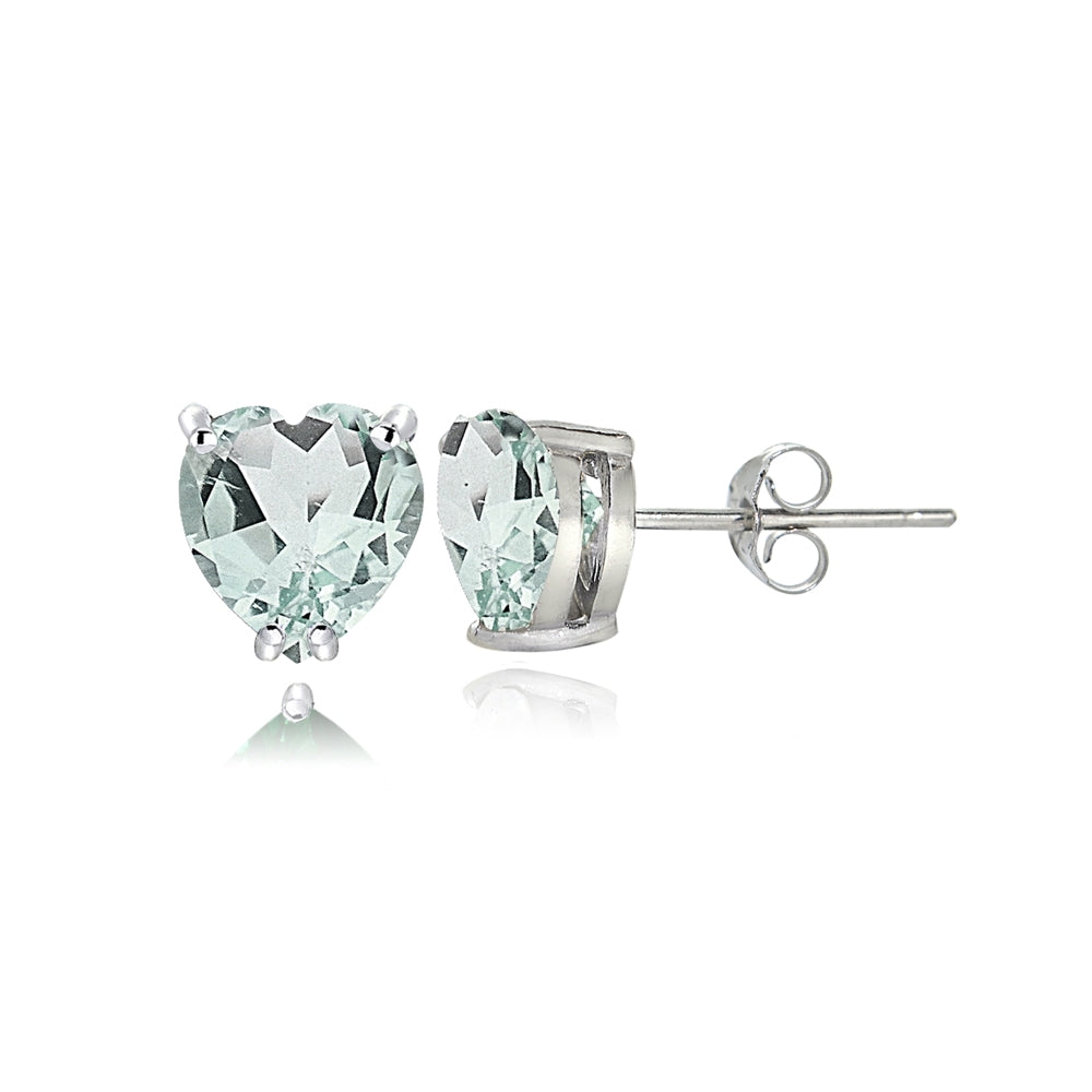 Sterling Silver Aquamarine 5mm Heart Stud Earrings