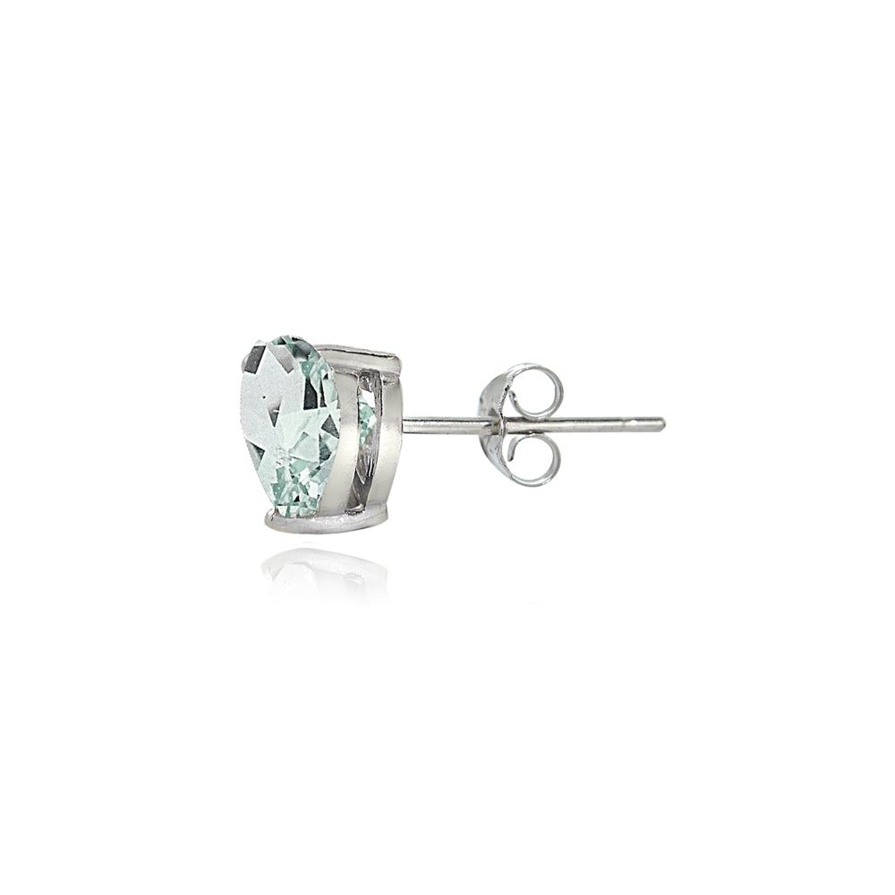 Sterling Silver Aquamarine 5mm Heart Stud Earrings-2