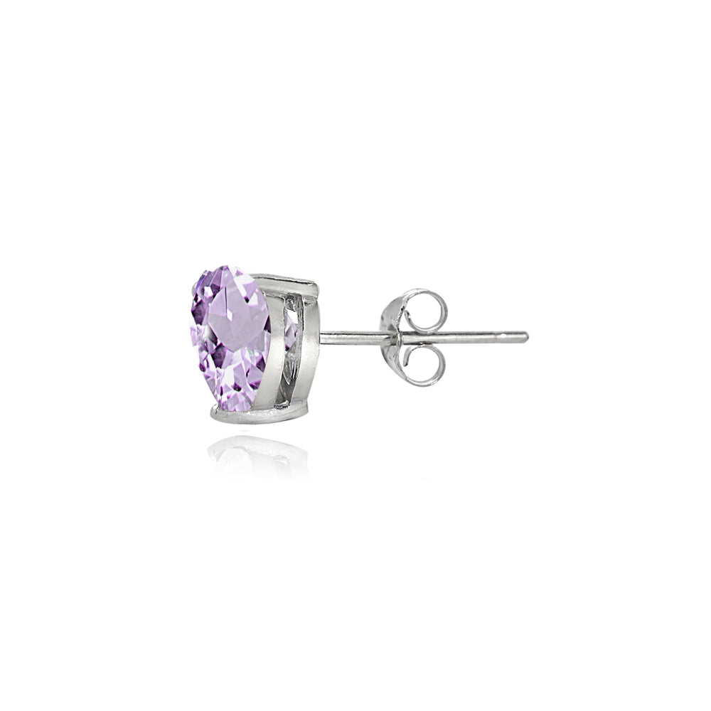 Sterling Silver Amethyst 5mm Heart Stud Earrings-2