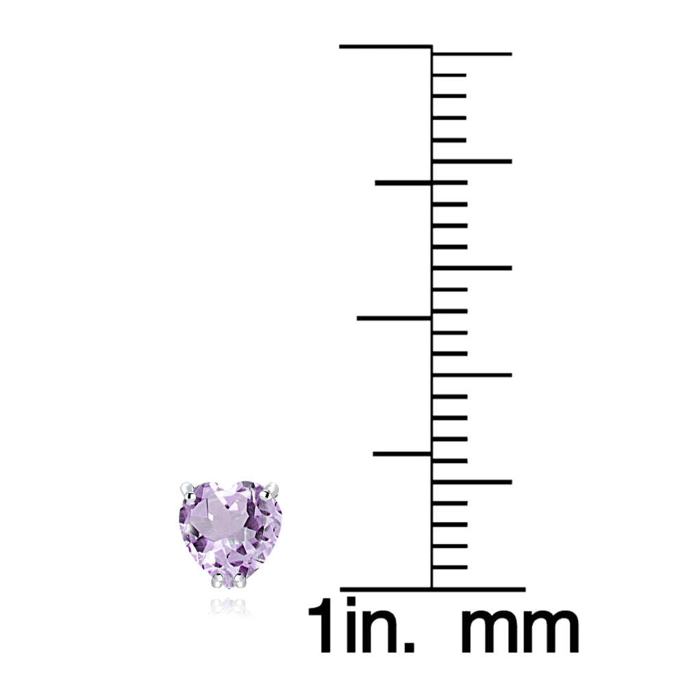 Sterling Silver Amethyst 5mm Heart Stud Earrings-3