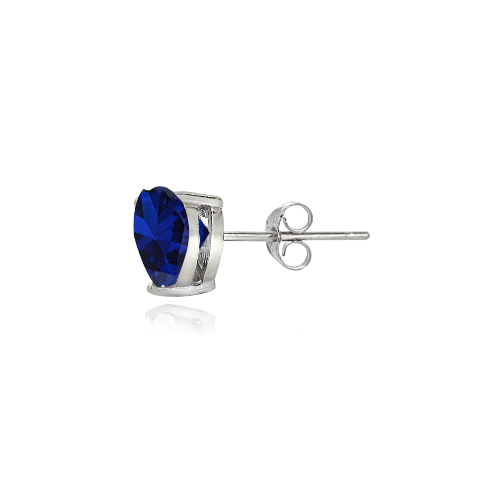 Sterling Silver Created Blue Sapphire 5mm Heart Stud Earrings-2