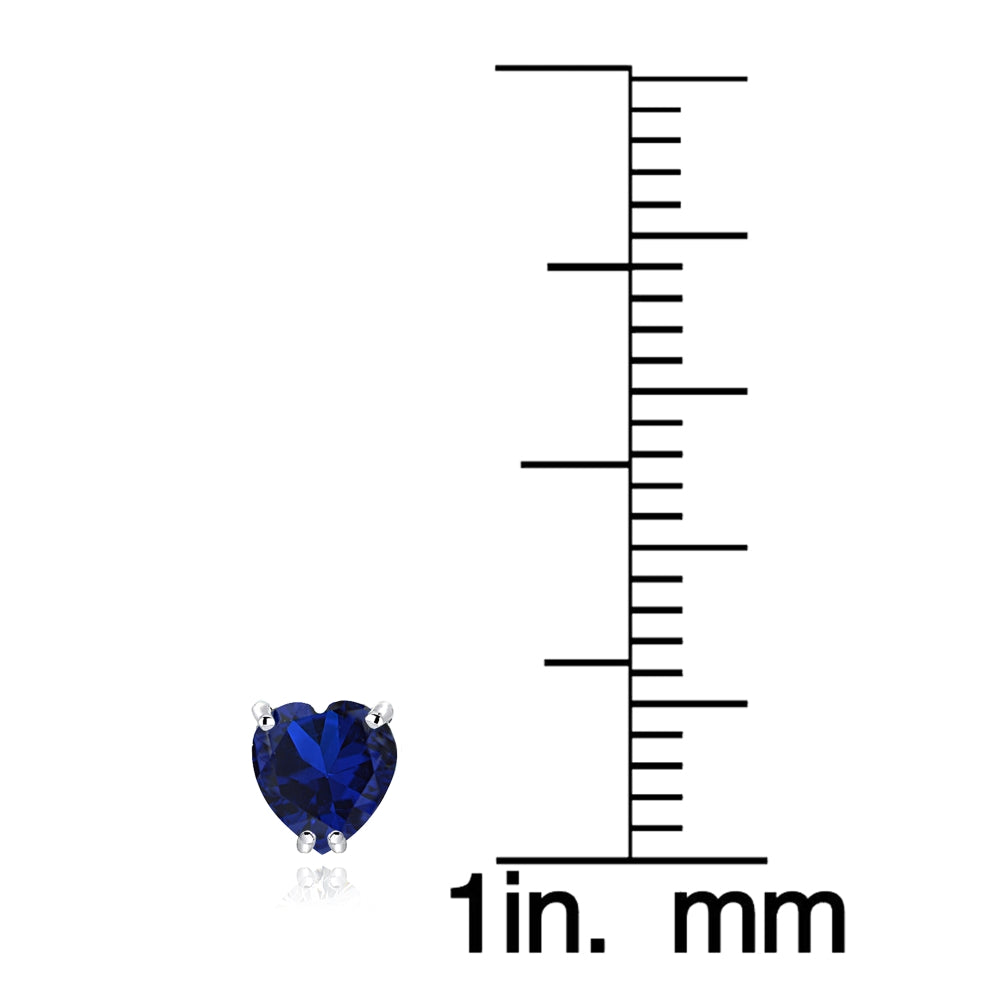 Sterling Silver Created Blue Sapphire 5mm Heart Stud Earrings-3