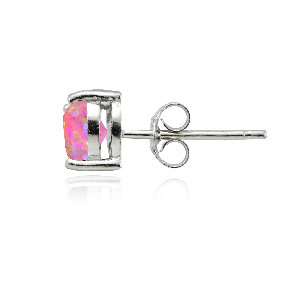 Sterling Silver Created Pink Opal 5mm Heart Stud Earrings-3