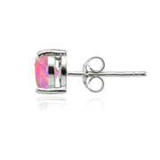 Sterling Silver Created Pink Opal 5mm Heart Stud Earrings