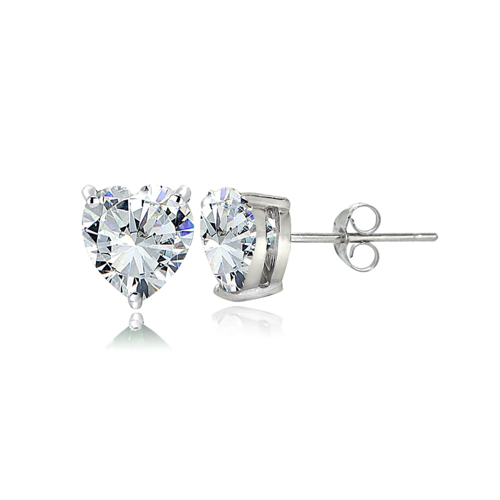 Sterling Silver Cubic Zirconia 5mm Heart Stud Earrings
