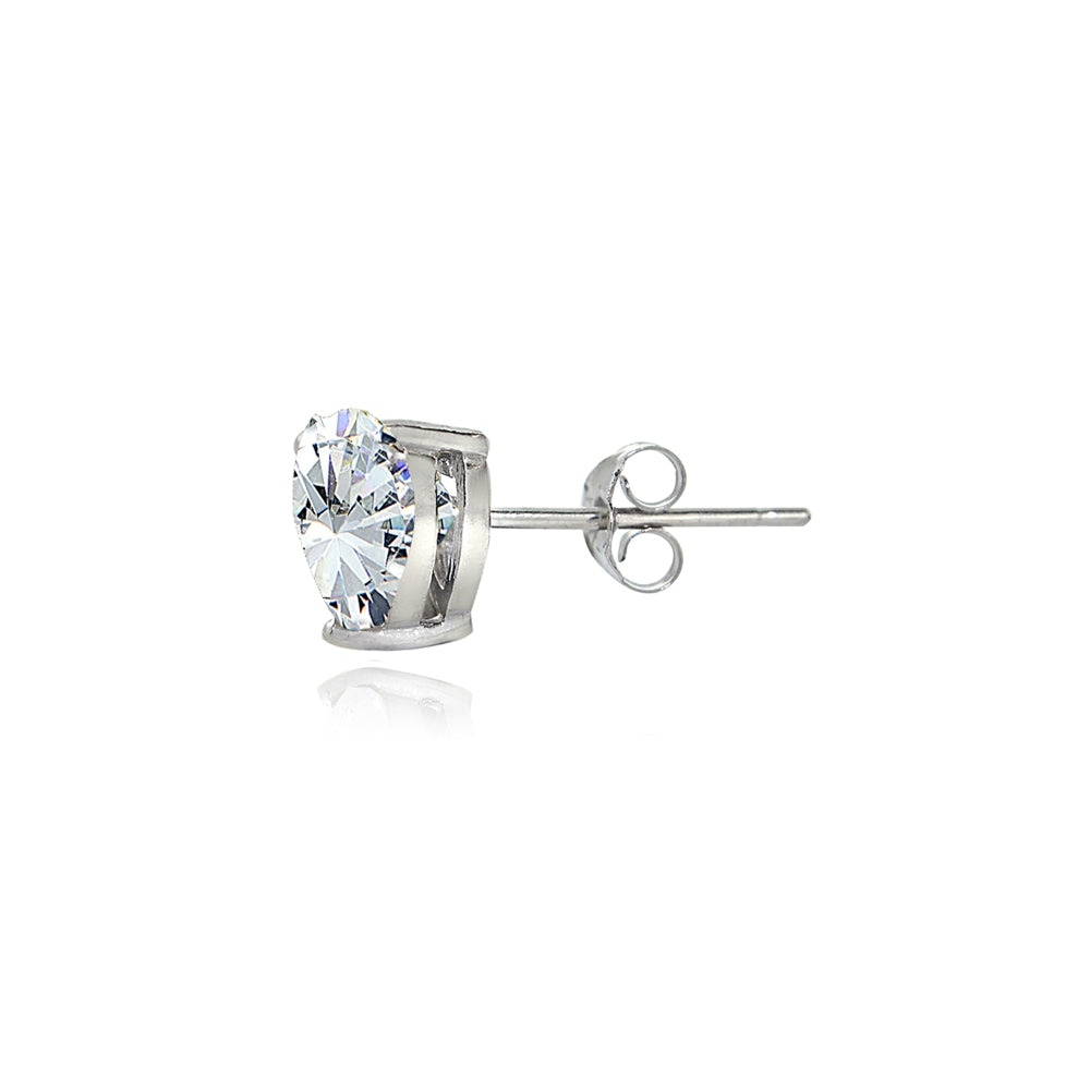 Sterling Silver Cubic Zirconia 5mm Heart Stud Earrings-2