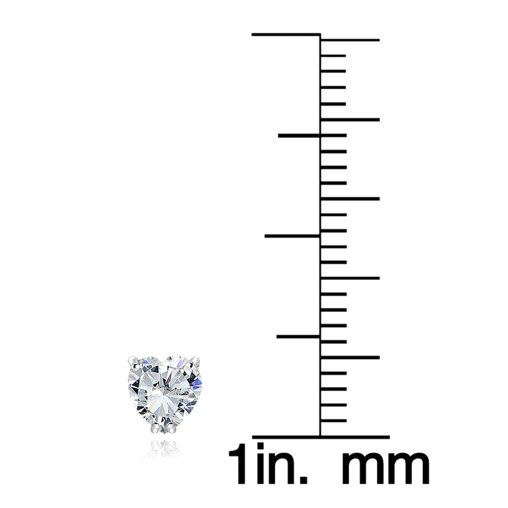 Sterling Silver Cubic Zirconia 5mm Heart Stud Earrings-3