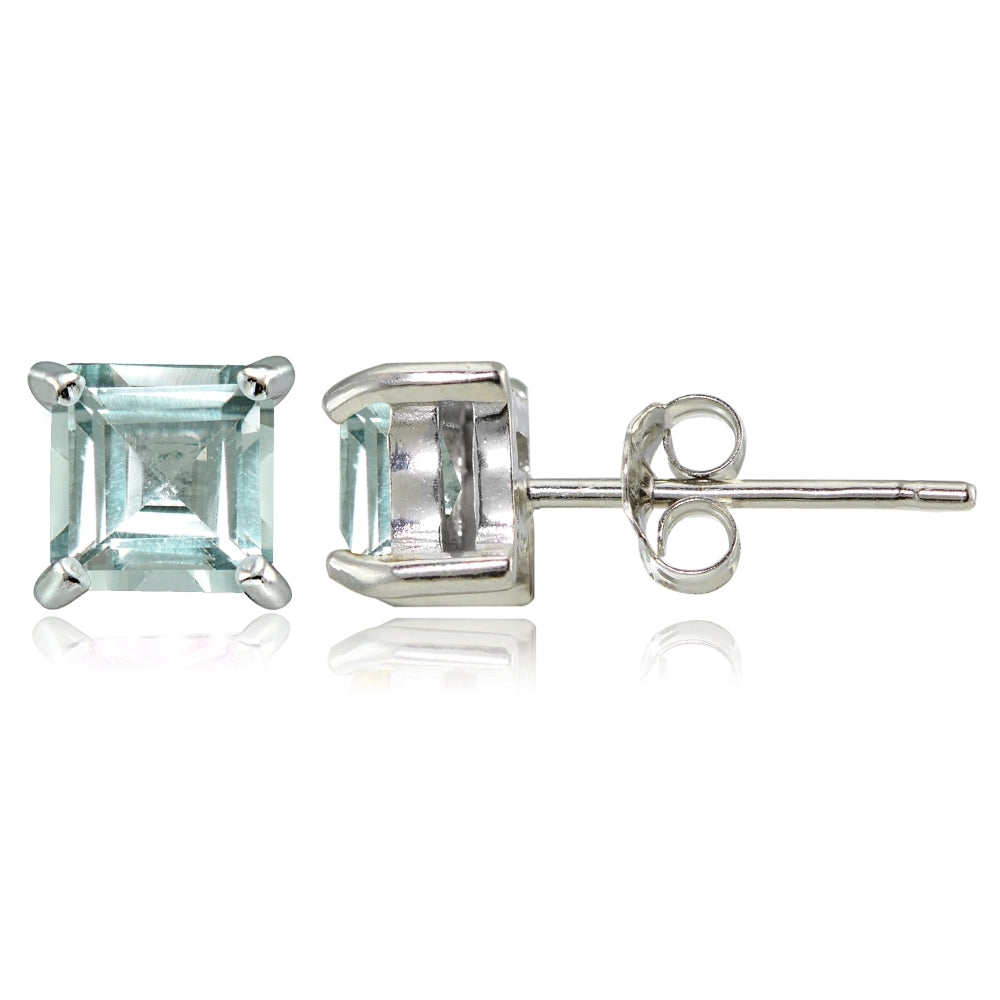 Sterling Silver Aquamarine 5mm Square Stud Earrings