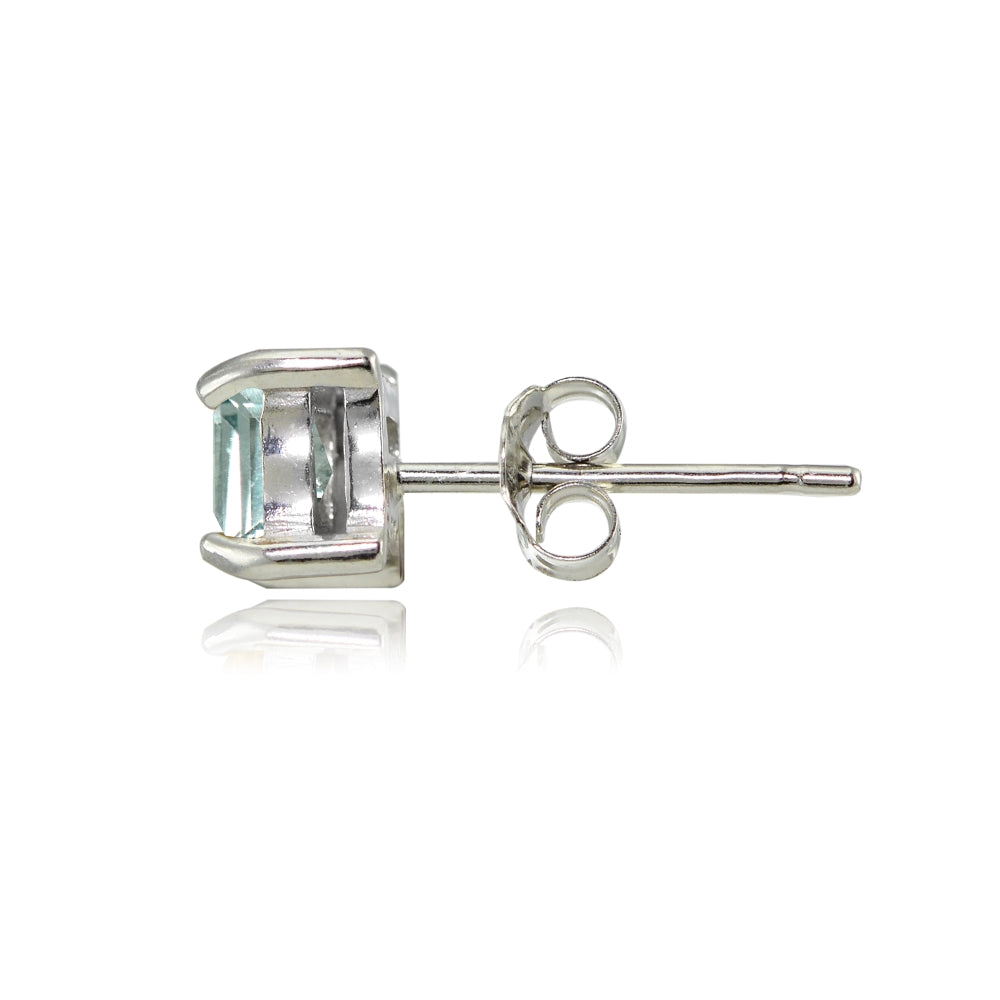 Sterling Silver Aquamarine 5mm Square Stud Earrings-2