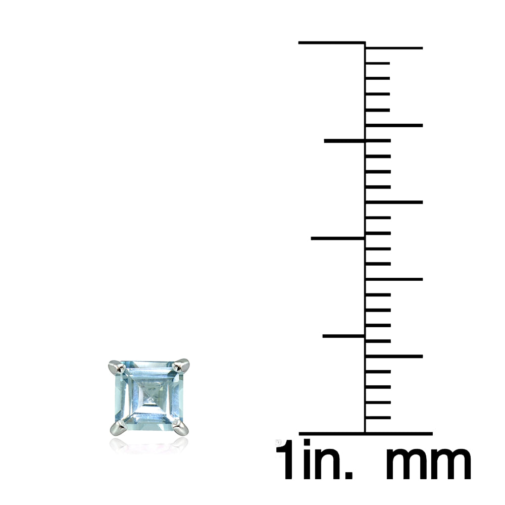 Sterling Silver Aquamarine 5mm Square Stud Earrings-3