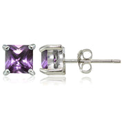 Sterling Silver Created Alexandrite 5mm Square Stud Earrings