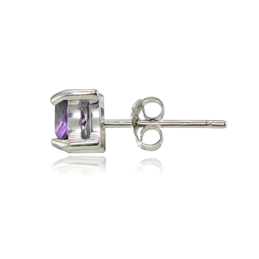Sterling Silver Created Alexandrite 5mm Square Stud Earrings-2