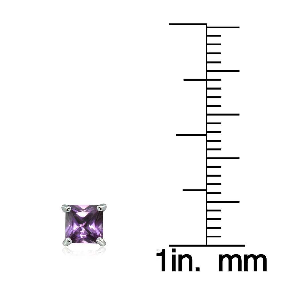 Sterling Silver Created Alexandrite 5mm Square Stud Earrings-3