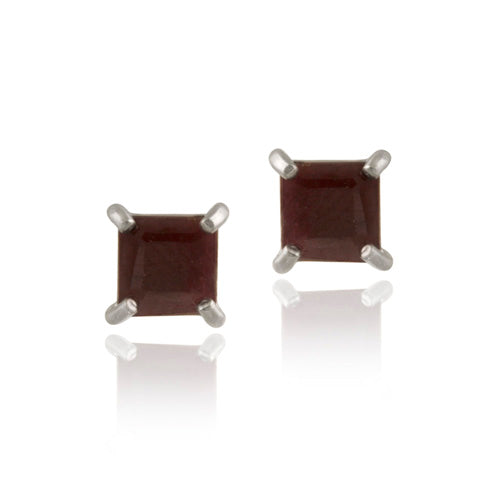 Sterling Silver 1.44ct. Ruby 5mm Square Stud Earrings