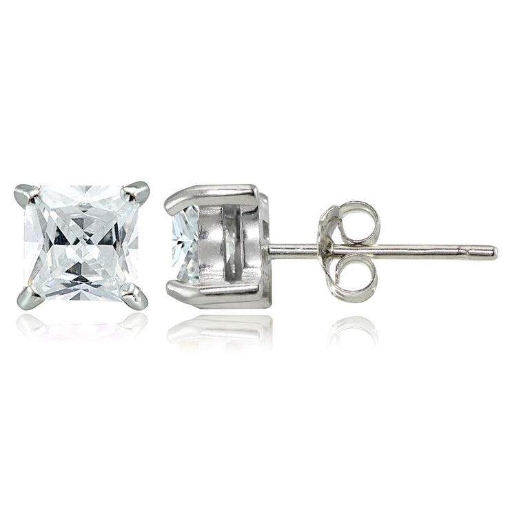 Sterling Silver 1.5ct Cubic Zirconia 5mm Square Stud Earrings