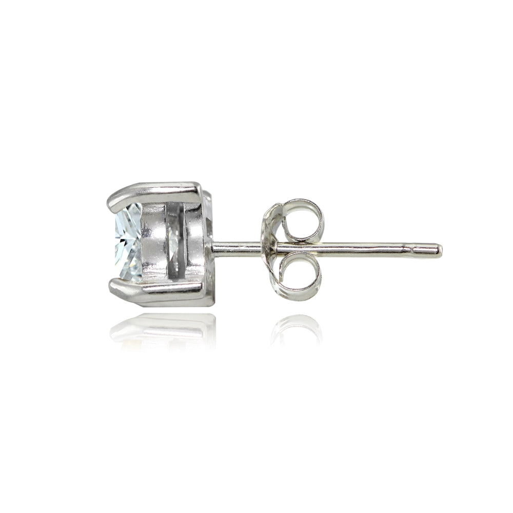 Sterling Silver 1.5ct Cubic Zirconia 5mm Square Stud Earrings-2