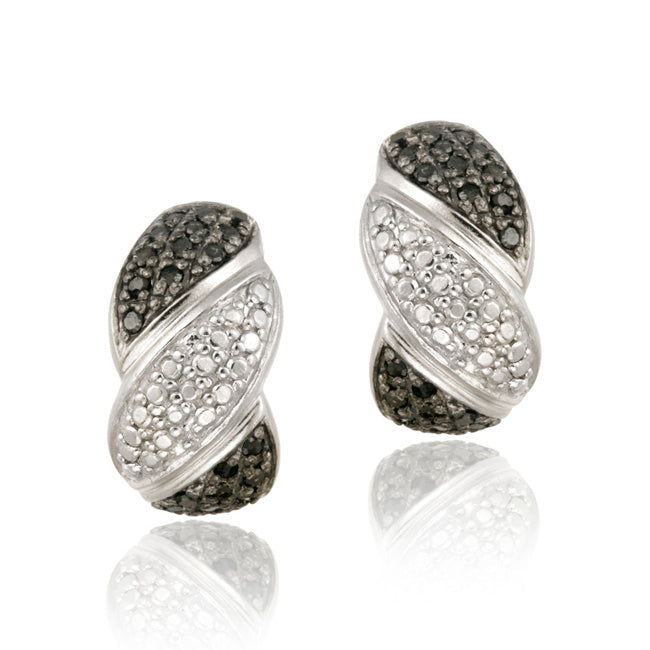 Sterling Silver 1/2 ct tdw Black Diamond Swirl Half Hoop Earrings