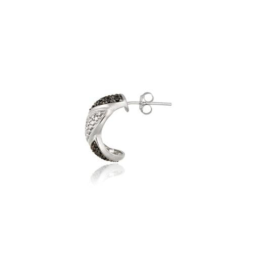 Sterling Silver 1/2 ct tdw Black Diamond Swirl Half Hoop Earrings-2