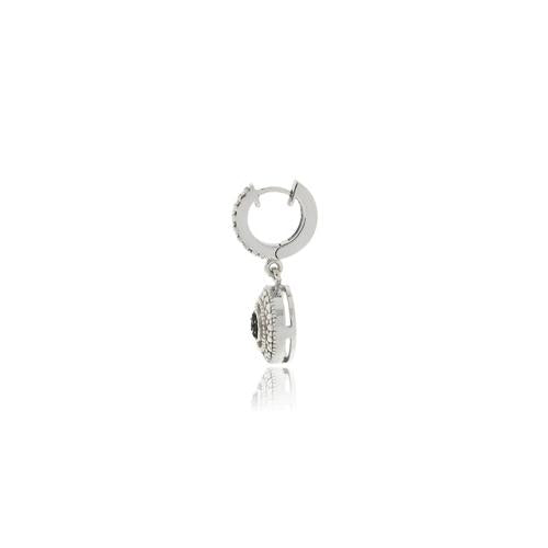 Sterling Silver 1/10 ct tdw Black Diamond Round Dangle Hoop Earrings-2