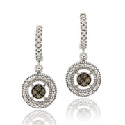 Sterling Silver 1/10 ct tdw Champagne Diamond Round Dangle Hoop Earrings