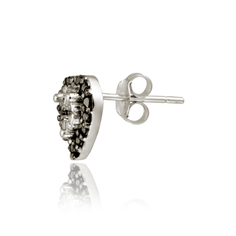Sterling Silver 1/8 ct tdw Black Diamond Heart Stud Earrings-2