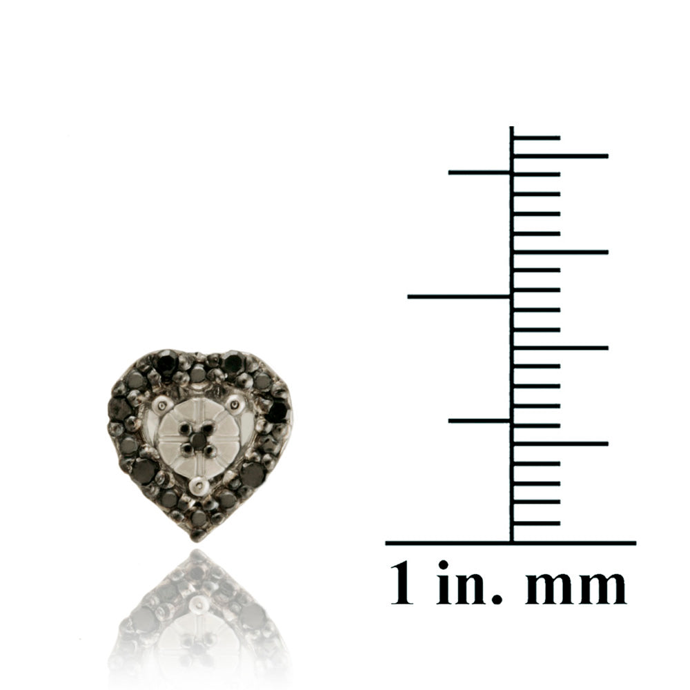 Sterling Silver 1/8 ct tdw Black Diamond Heart Stud Earrings-3