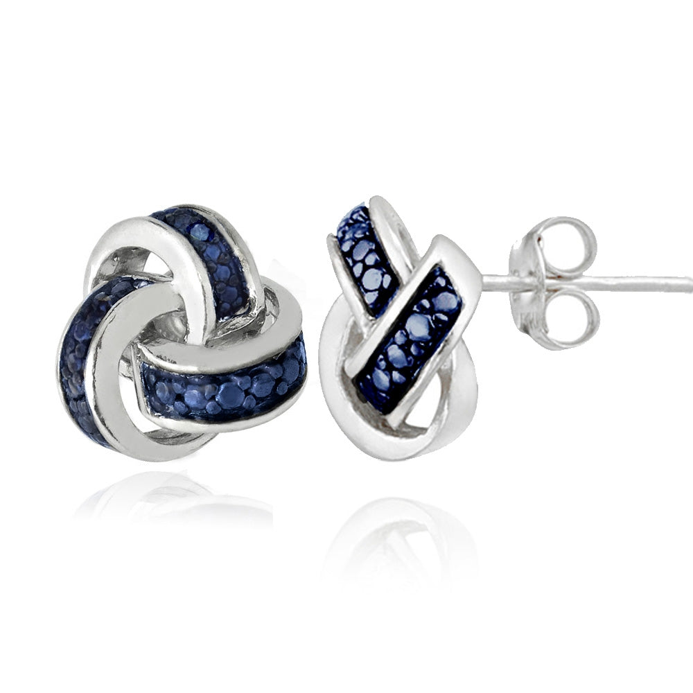 Sterling Silver Blue Diamond Accent Love Knot Stud Earrings-2