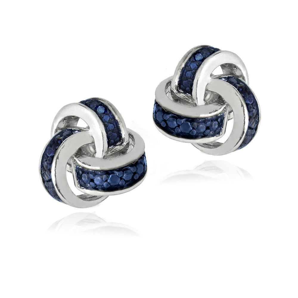 Sterling Silver Blue Diamond Accent Love Knot Stud Earrings-3