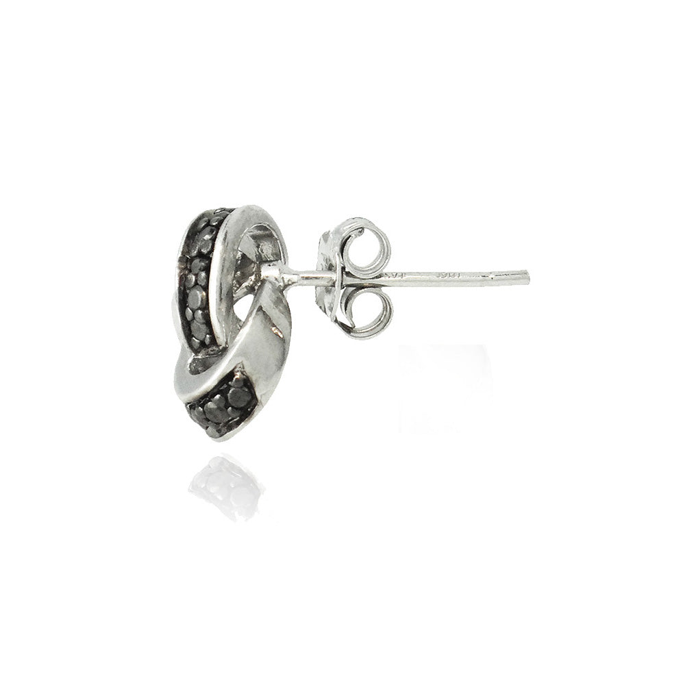 Sterling Silver Black Diamond Accent Love Knot Stud Earrings-2