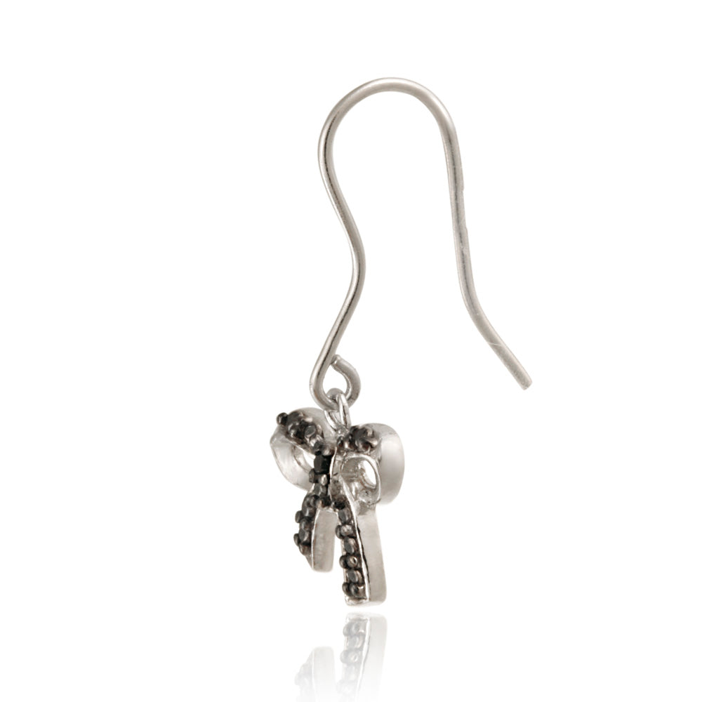 Sterling Silver Black Diamond Accent Bow Dangle Earrings-2