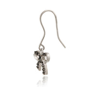 Sterling Silver Black Diamond Accent Bow Dangle Earrings
