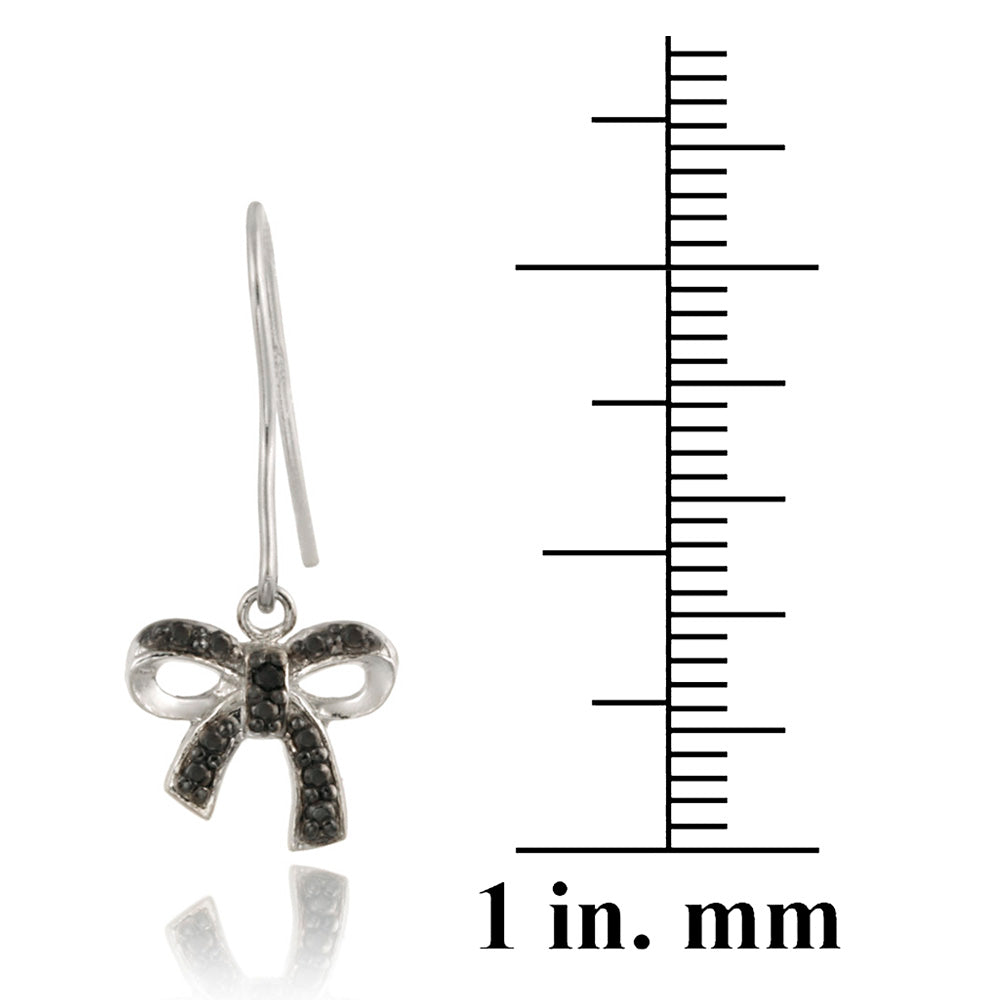 Sterling Silver Black Diamond Accent Bow Dangle Earrings-3