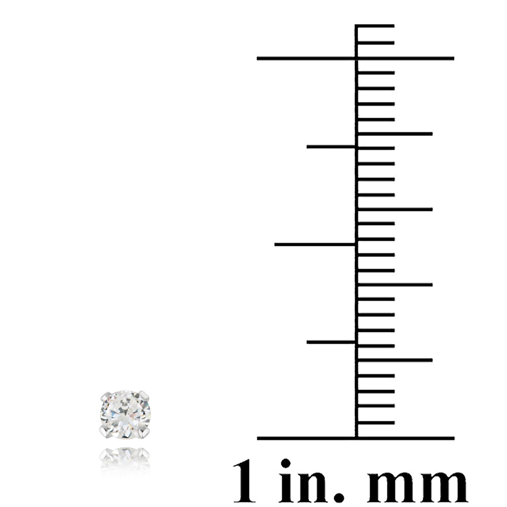 Sterling Silver 1/5 ct CZ Stud Earrings, 3mm-3