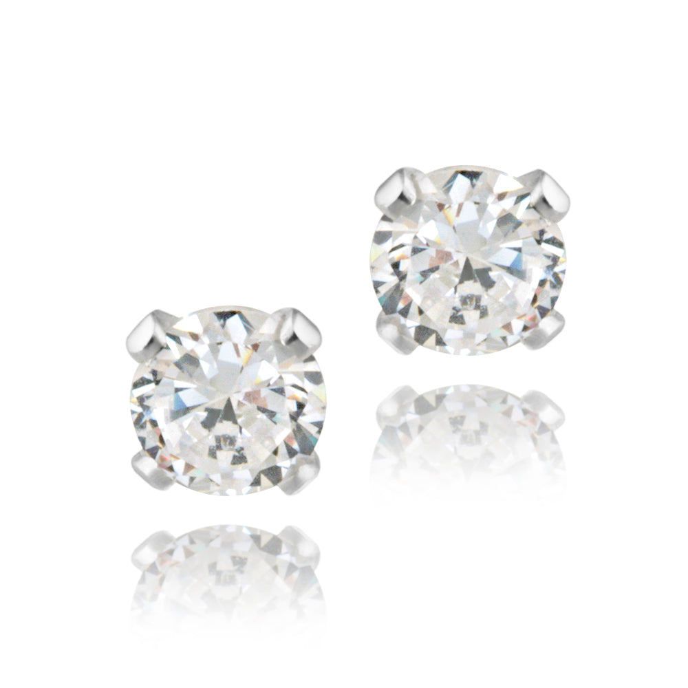 Sterling Silver 1/2 ct CZ Stud Earrings, 4mm