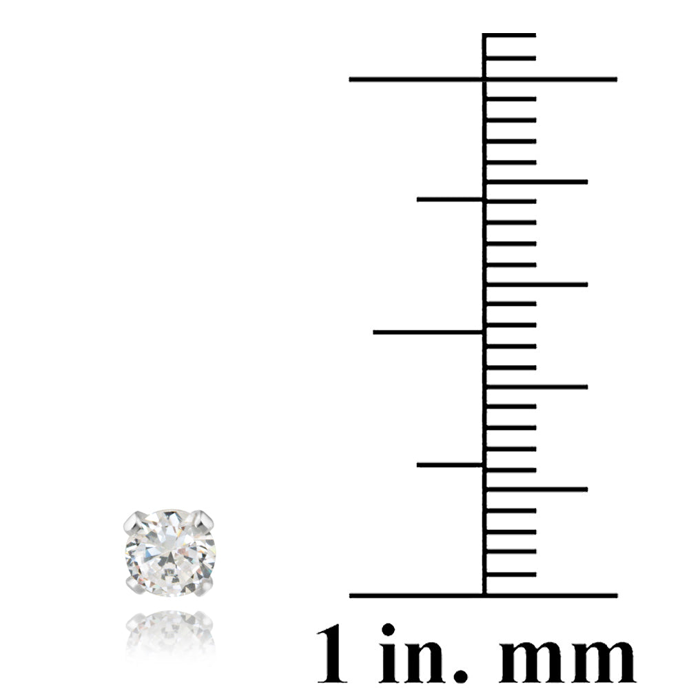 Sterling Silver 1/2 ct CZ Stud Earrings, 4mm-3
