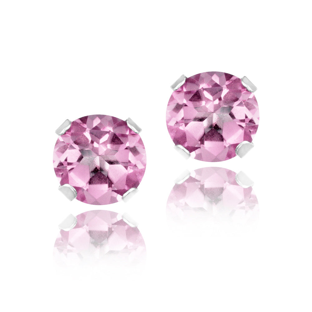 Sterling Silver 1 ct Light Pink CZ Stud Earrings, 5mm