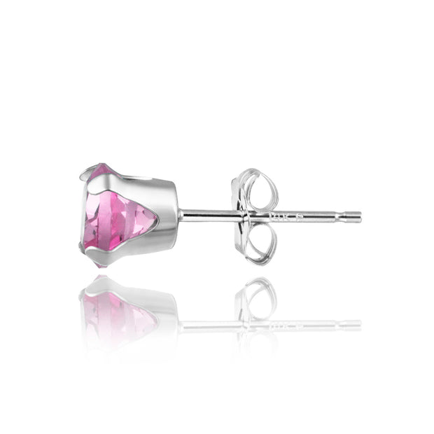 Sterling Silver 1 ct Light Pink CZ Stud Earrings, 5mm