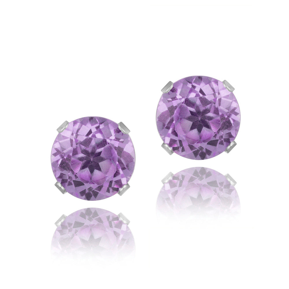 Sterling Silver 1.5ct Purple CZ Stud Earrings, 6mm